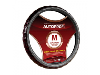 Оплетка "АВТОПРОФИ" нат.кожа+крокодил серый AP-156 D.GY M 1/20