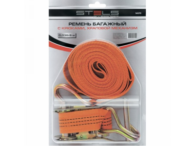 Ремень багажный с крюками, 5x0.038м, храповый механизм // STELS от STELS Ремень багажный с крюками, 5x0.038м, храповый механизм // STELS