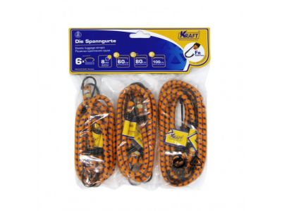 Набор резинок 6 шт.: 2шт.-60см, 2шт.-80см, 2шт.-100см, D=8мм (метал.крючки) от KRAFT Набор резинок 6 шт.: 2шт.-60см, 2шт.-80см, 2шт.-100см, D=8мм (метал.крючки)