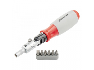 Отвертка реверсивная, поворотная головка, набор бит, CrV , 6 шт.//MATRIX от MATRIX Отвертка реверсивная, поворотная головка, набор бит, CrV , 6 шт.//MATRIX