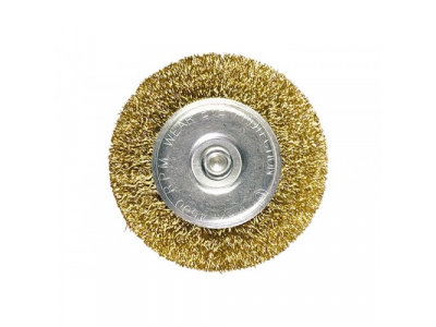 Щетка для дрели 100 мм, плоская со шпилькой, латунированная витая проволока // MATRIX от MATRIX Щетка для дрели 100 мм, плоская со шпилькой, латунированная витая проволока // MATRIX