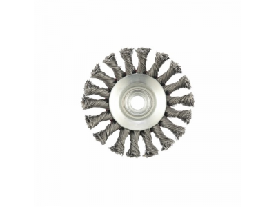 Щетка для УШМ, 100 мм, М14, "тарелка", крученая проволока 0,5 мм// MATRIX от MATRIX Щетка для УШМ, 100 мм, М14, "тарелка", крученая проволока 0,5 мм// MATRIX