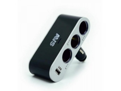 Разветвитель розетки для прикуривателя AVS на 3 выхода+USB